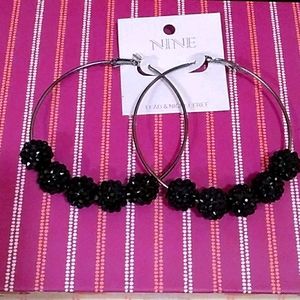 Black Shamballa Beaded Hoop Earrings🖤